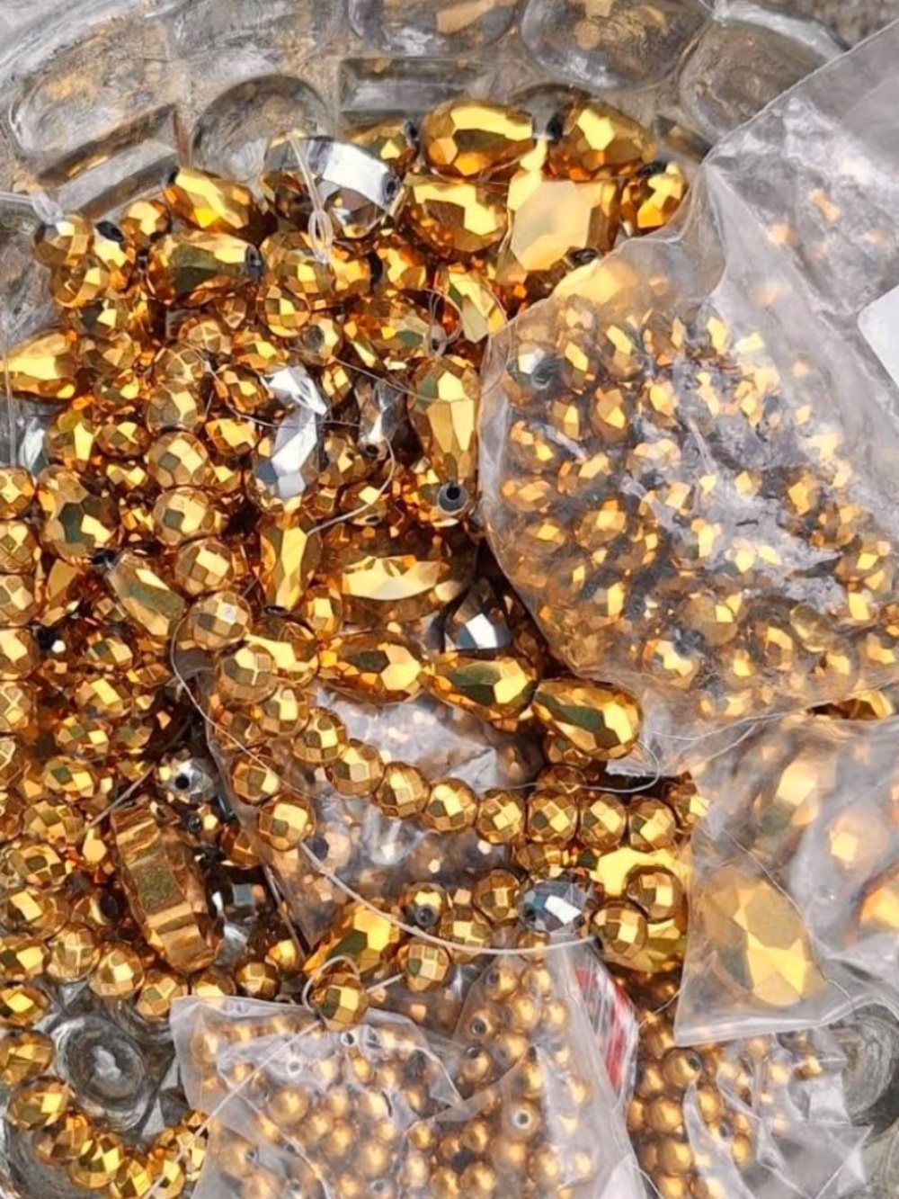 Assorted Metallic Gold Iridescent Beads, NWT, Drilled